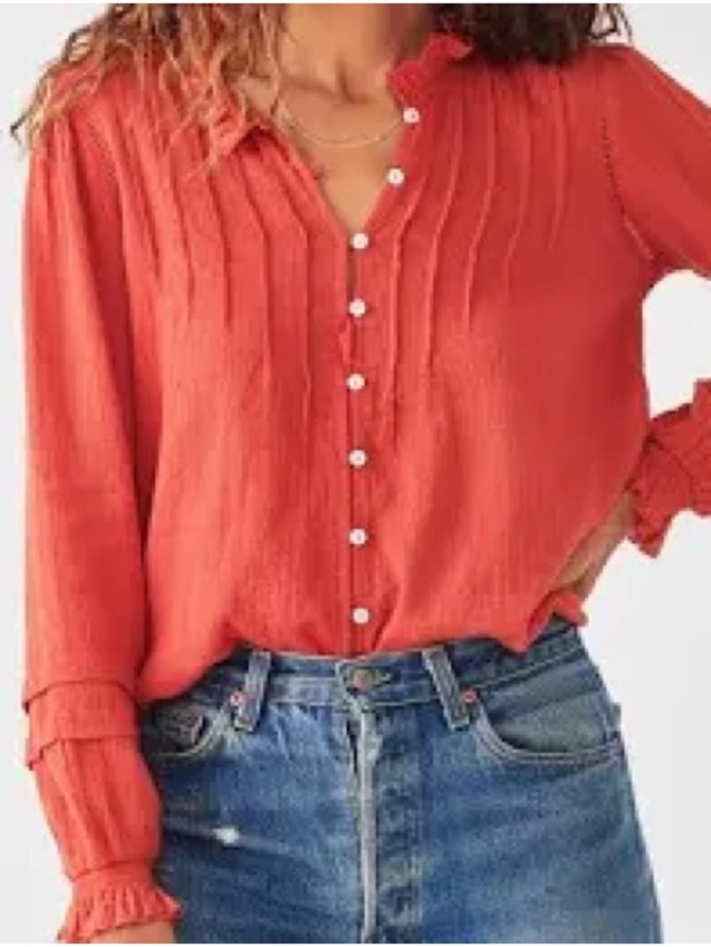 Faherty Willa Button Front Peasant Blouse Sz Small